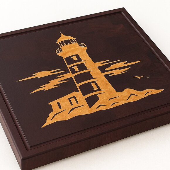 Purpleheart End Grain Cutting Board with Maple Lighthouse - Picture 2 of 5